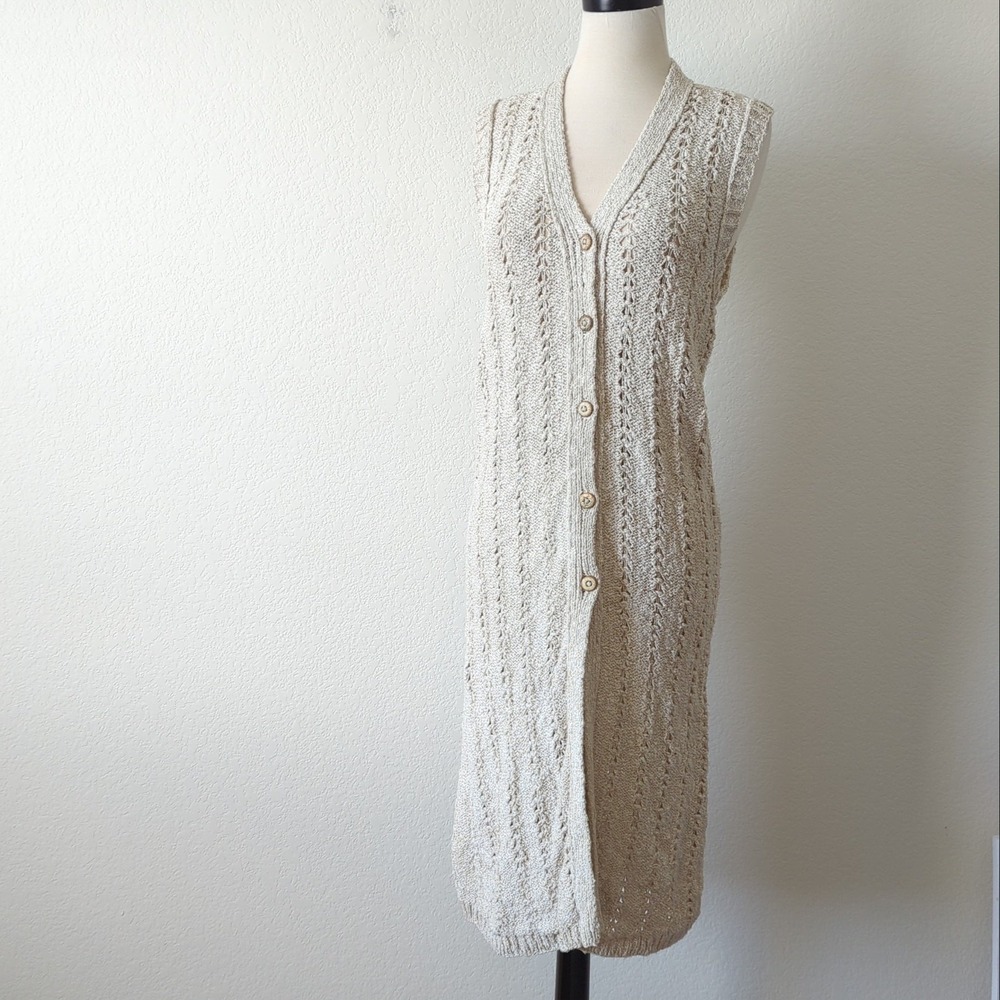 VTG Womens Shanagarry Knitwear Ireland Longline Tunic‎ Dress Button Open Knit M